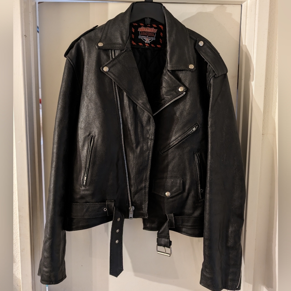Interstate black motorcycle biker jacket size large